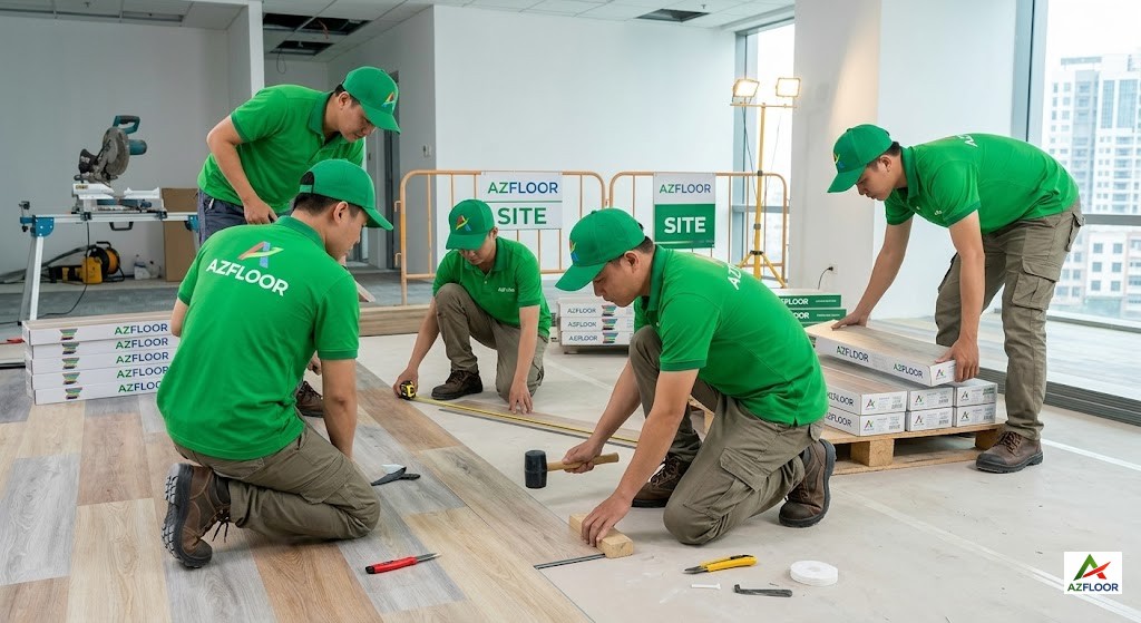 Azfloor thi công tấm nhựa lót sàn 