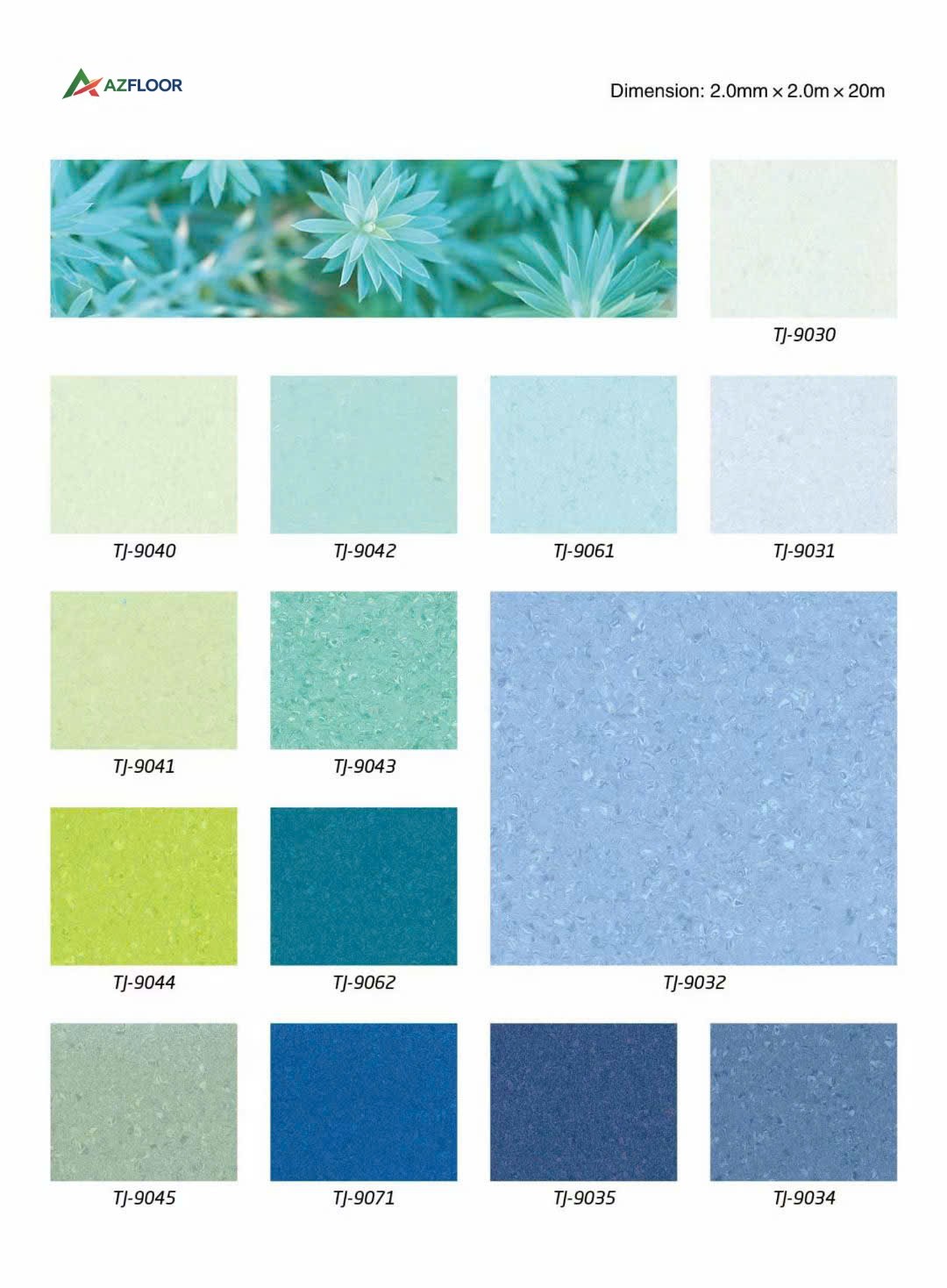 Sàn Vinyl cuộn Roll Azfloor cấp màu sắc xanh lá blue