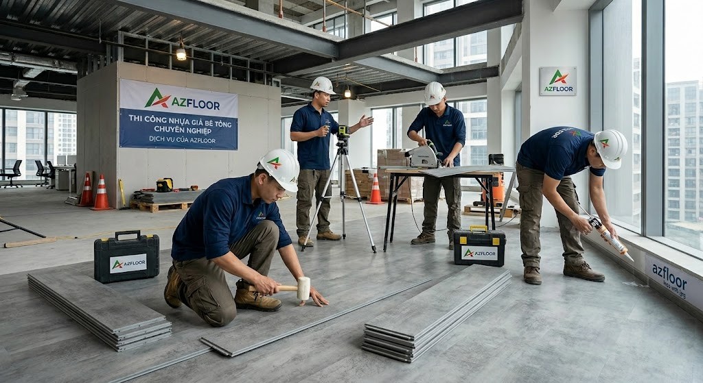 Nhựa giả bê tông hèm khóa 5li. Azfloor thi công