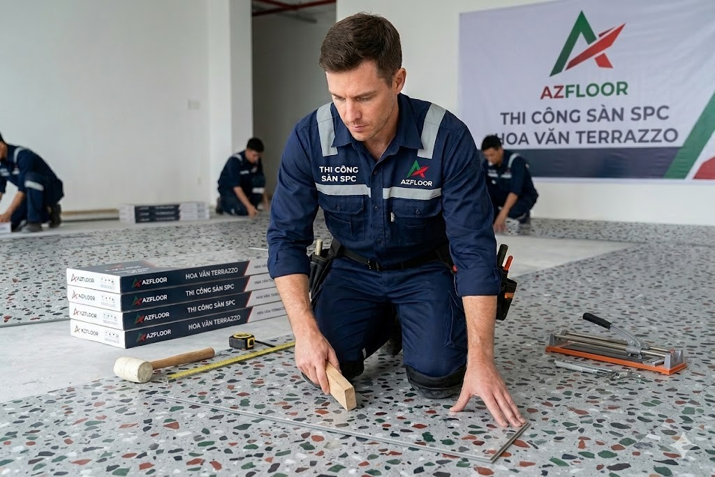 Azfloor thi công sàn nhựa hèm khóa spc