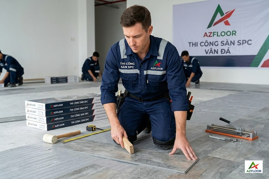 Azfloor thi công sàn spc giả đá