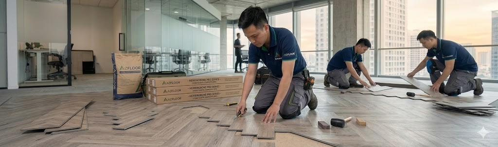 Azfloor thi công sàn spc hèm khóa xương cá 