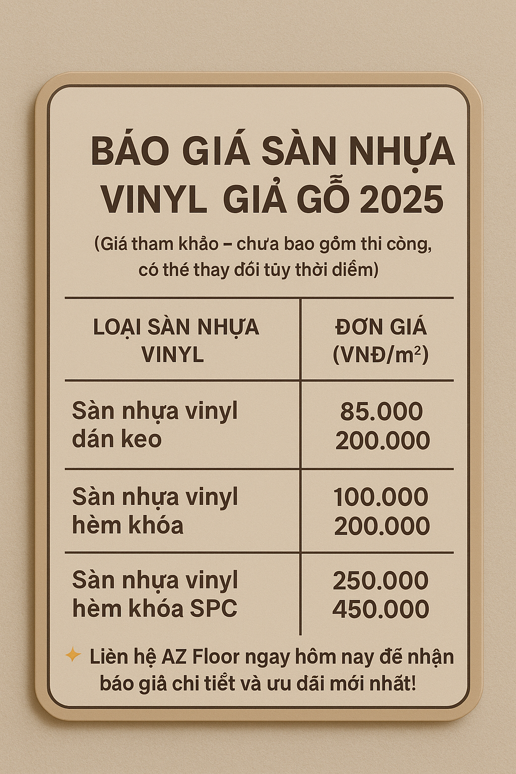 bảng giá sàn nhựa azfloor