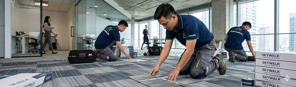 azfloor lắp đặt thảm tấm skywalk carpet