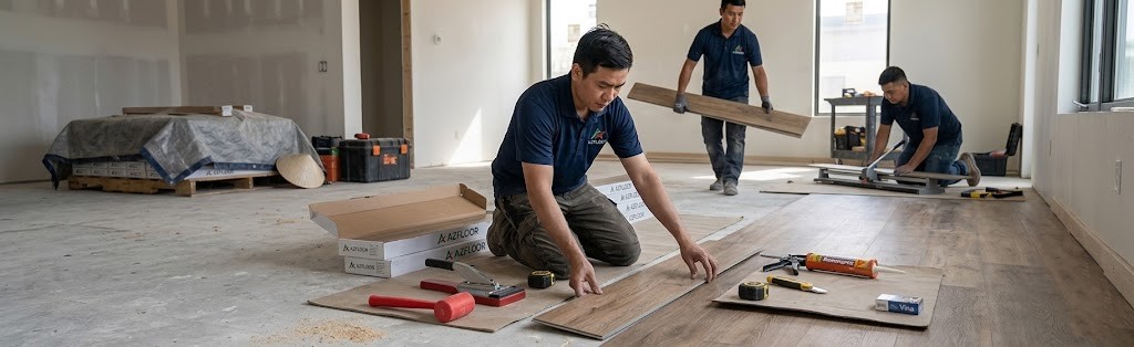 Azfloor thi công sàn nhựa giả gỗ dán