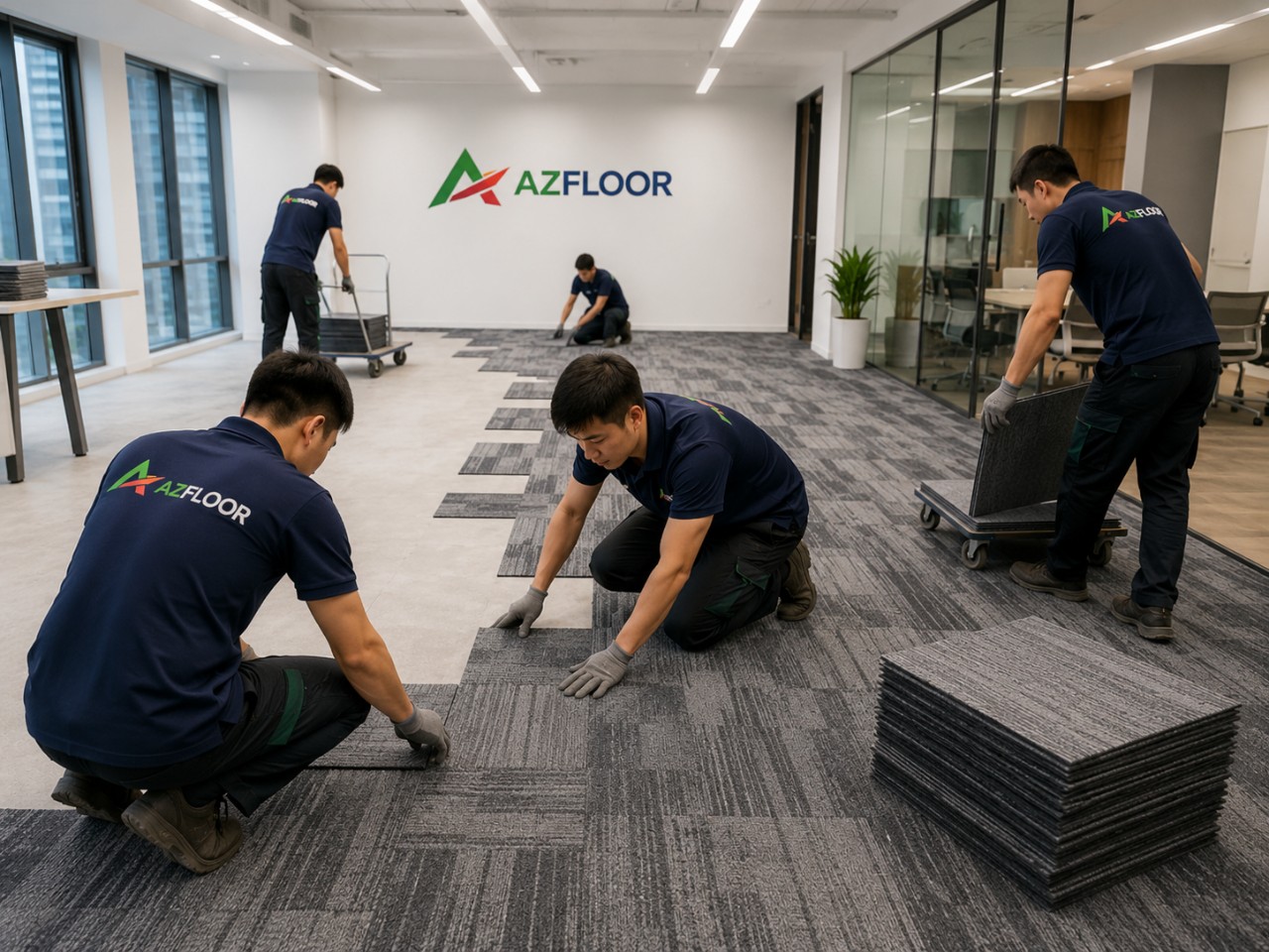 Azfloor thi công lắp đặt thảm tấm