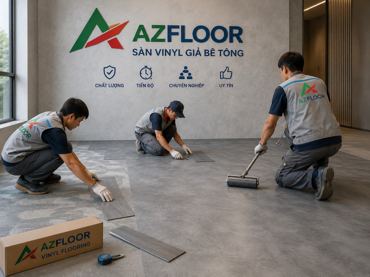 Sàn vinyl giả bê tông. Azfloor lắp đặt