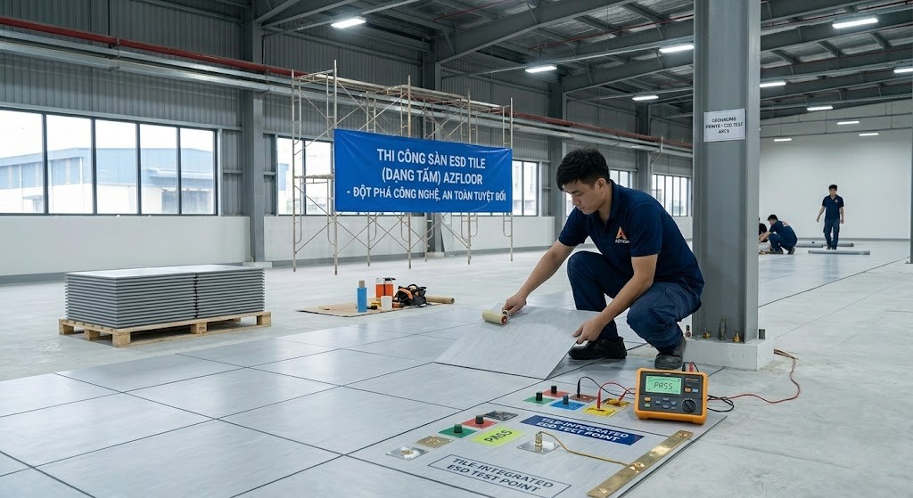 Azfloor thi công sàn vinyl chống tĩnh điện esd