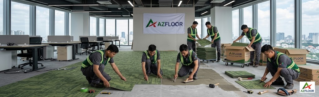 Azfloor thi công thảm gạch carpet tile trải sàn