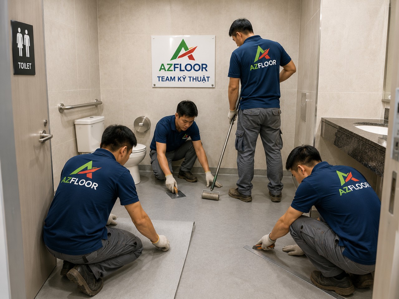 Azfloor thi công sàn kháng khuẩn cho toilet