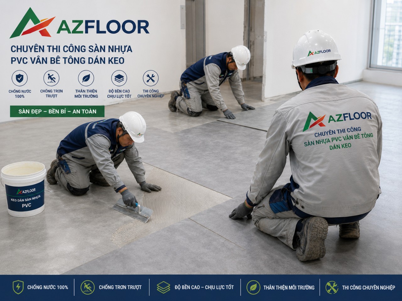 Azfloor thi công sàn nhựa dán keo bê tông