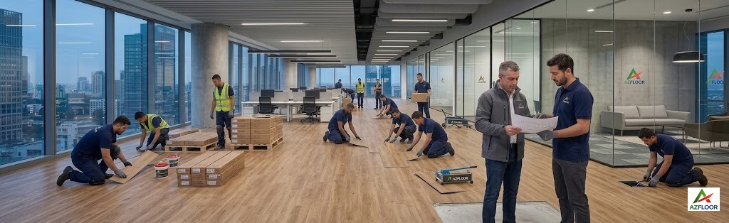 Azfloor thi công sàn nhựa giả gỗ vân sồi 