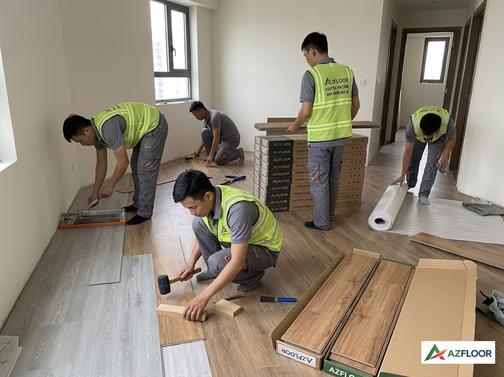 Azfloor thi công sàn vinyl giả vân gỗ