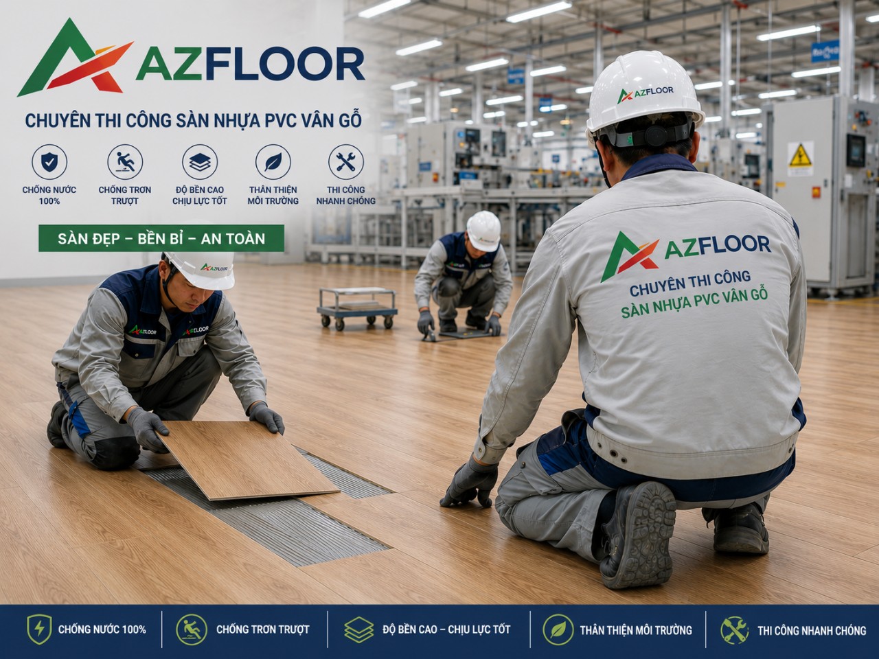 Azfloor Vn thi công lắp đặt tấm nhựa giả vân gỗ 