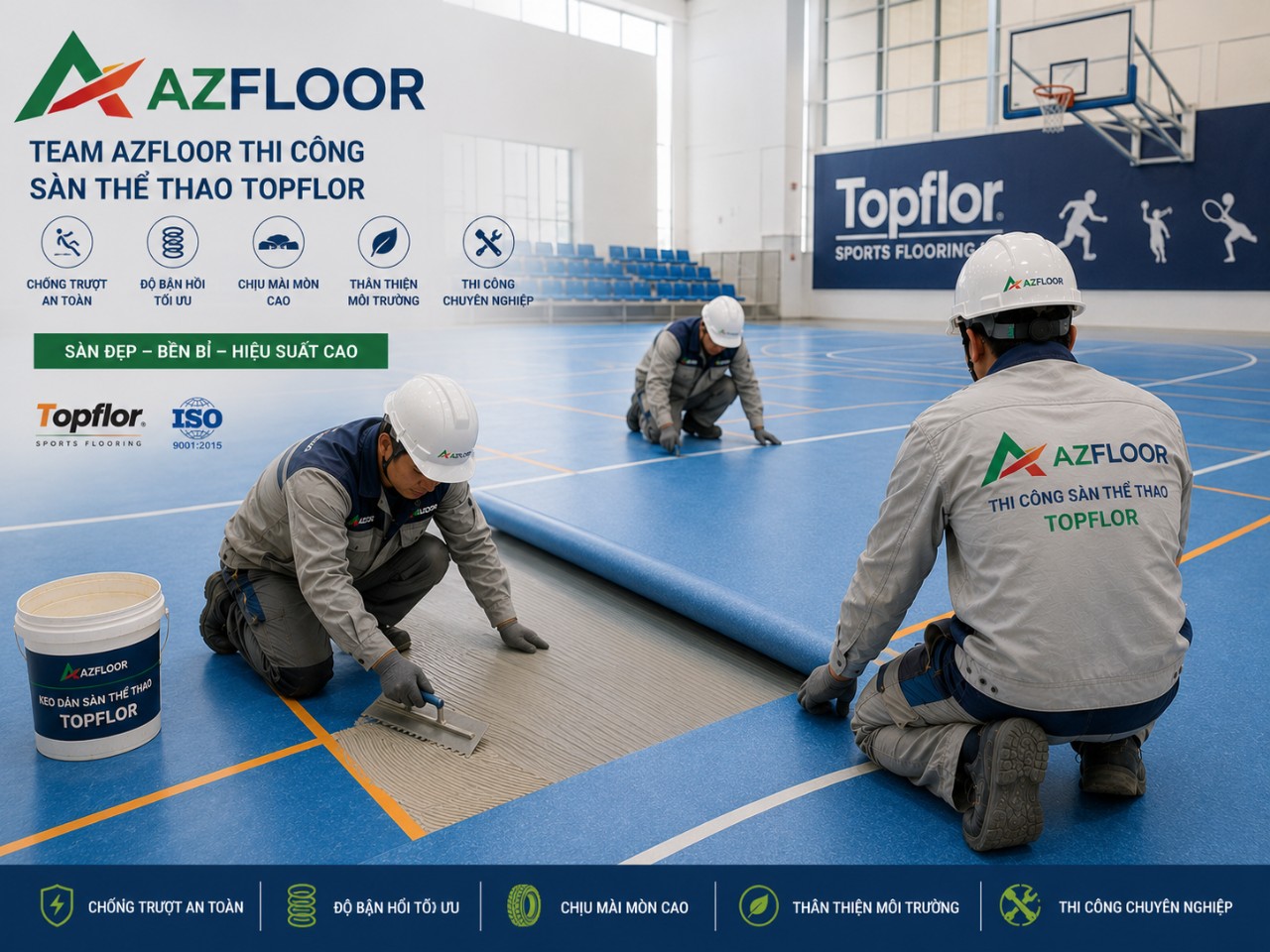 Azfloor thi công sàn thảm vinyl thể thao Topflor