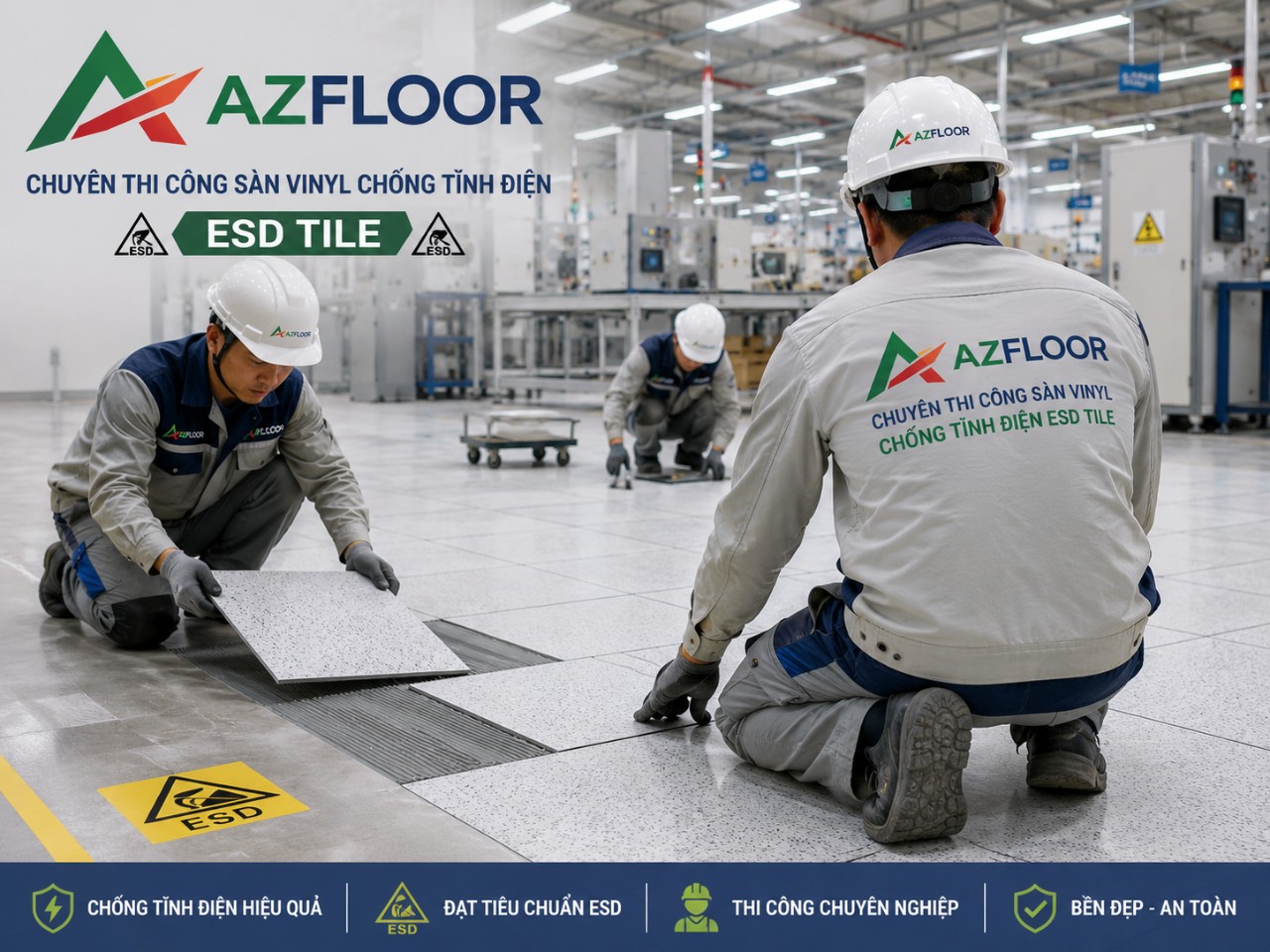 Azfloor thi công sàn vinyl chống tĩnh điện esd tile