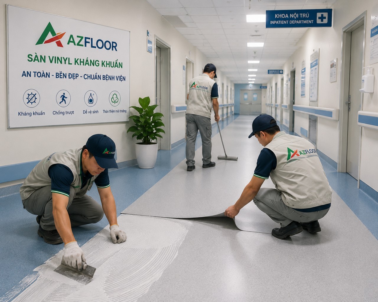 Azfloor nhà cung cấp thi công sàn vinyl kháng khuẩn y tế