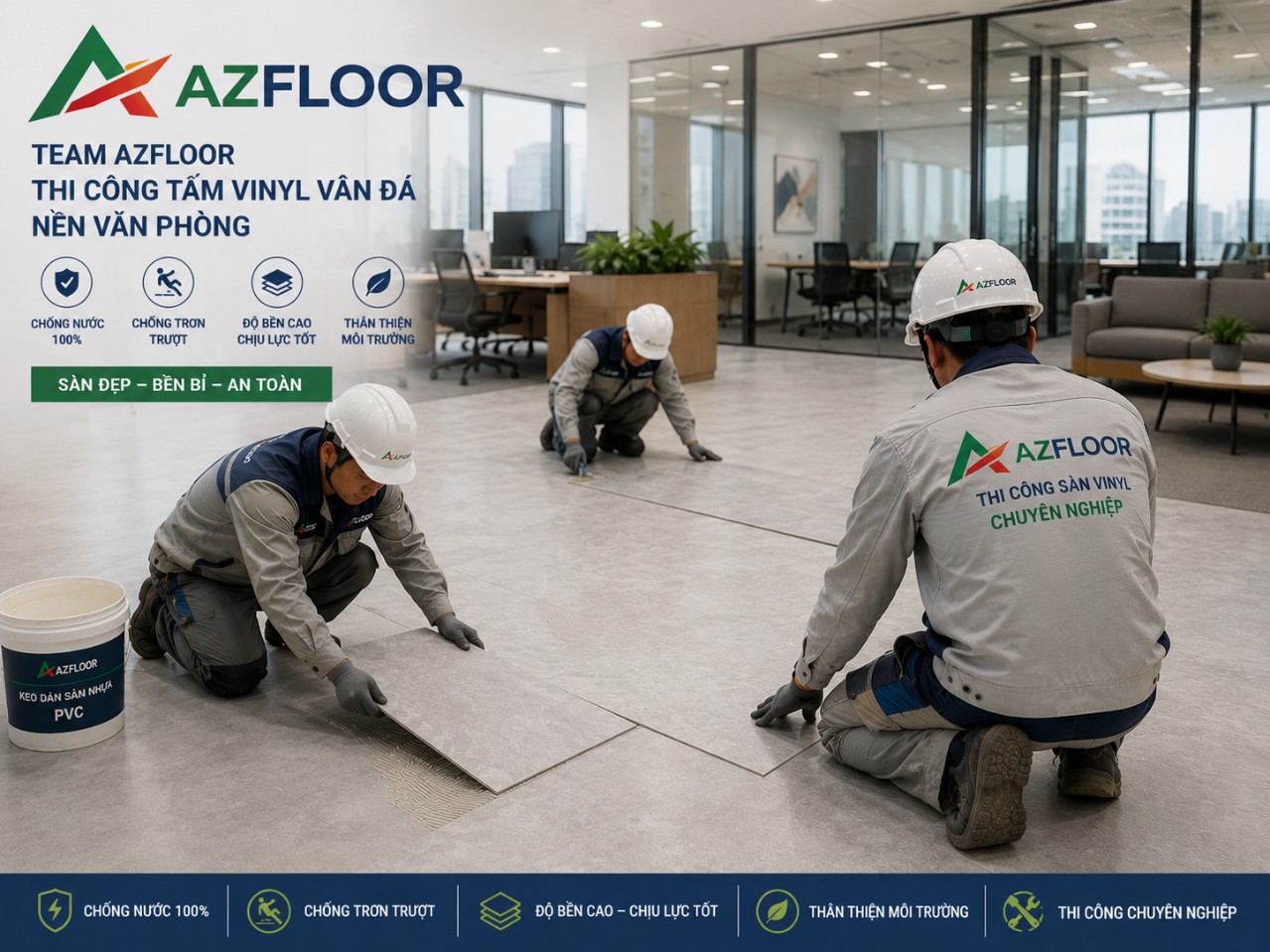 Azfloor thi công tấm vinyl vân đá văn phòng 