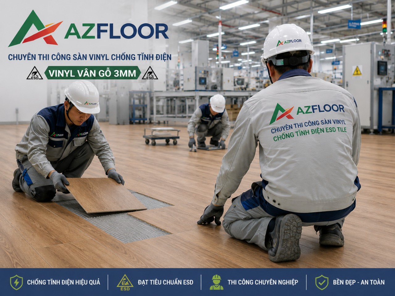 Azfloor thi công tấm vinyl vân gỗ 3mm
