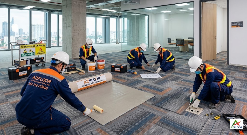 Azfloor thi công thảm trải sàn chống cháy 