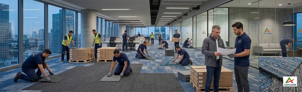 Azfloor thi công thảm sàn văn phòng carpet tile