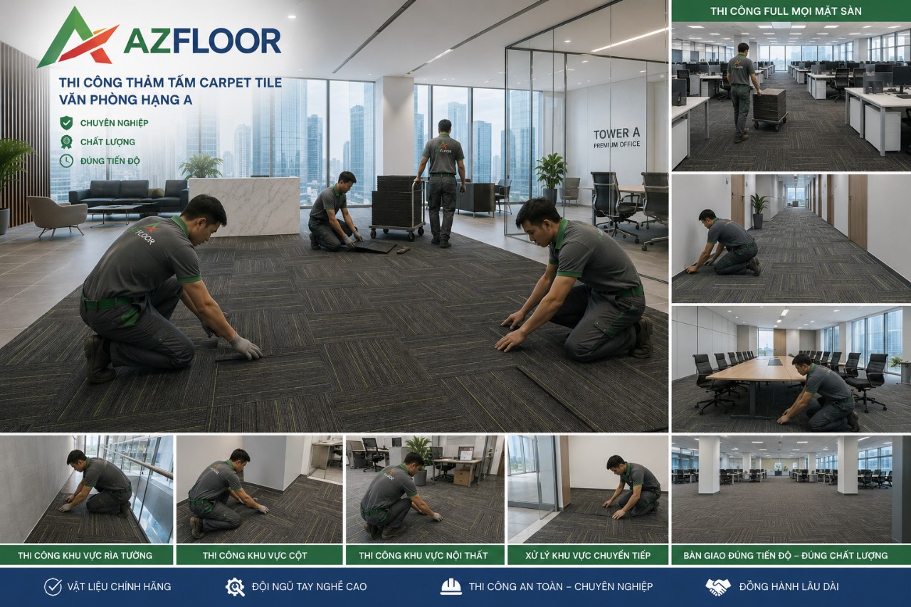 Thảm trải sàn Azfloor thi công lắp đặt 