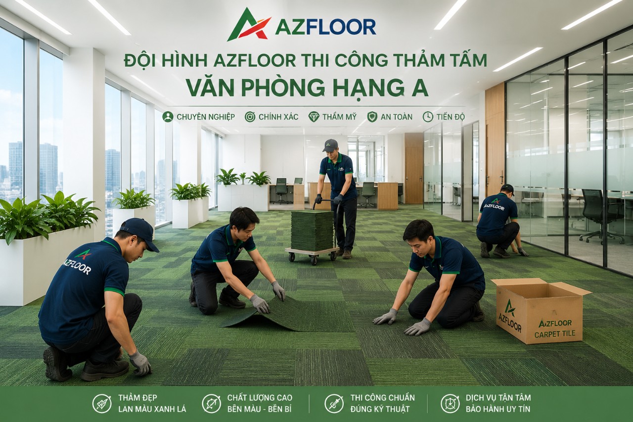 Team Azfloor thi công thảm sàn dạng tấm văn phòng