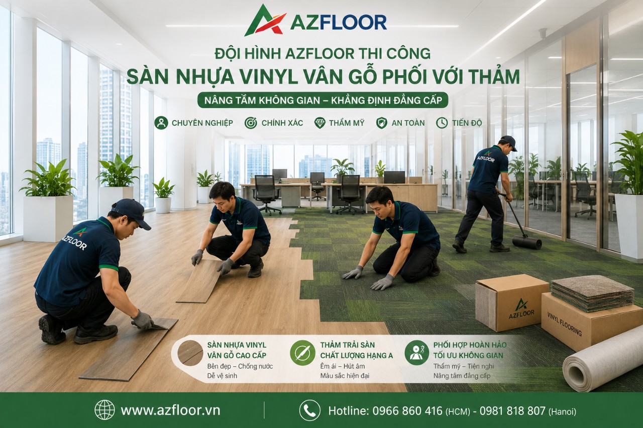 thi công phối màu thảm sàn vinyl giả gỗ Azfloor