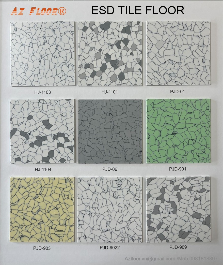 Bảng màu sàn vinyl chống tĩnh điện esd tile