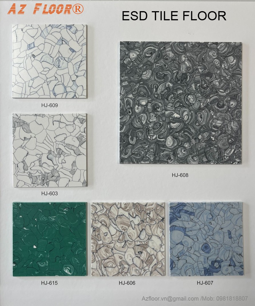 Bảng màu sàn vinyl chống tĩnh điện esd tile Azfloor 3mm