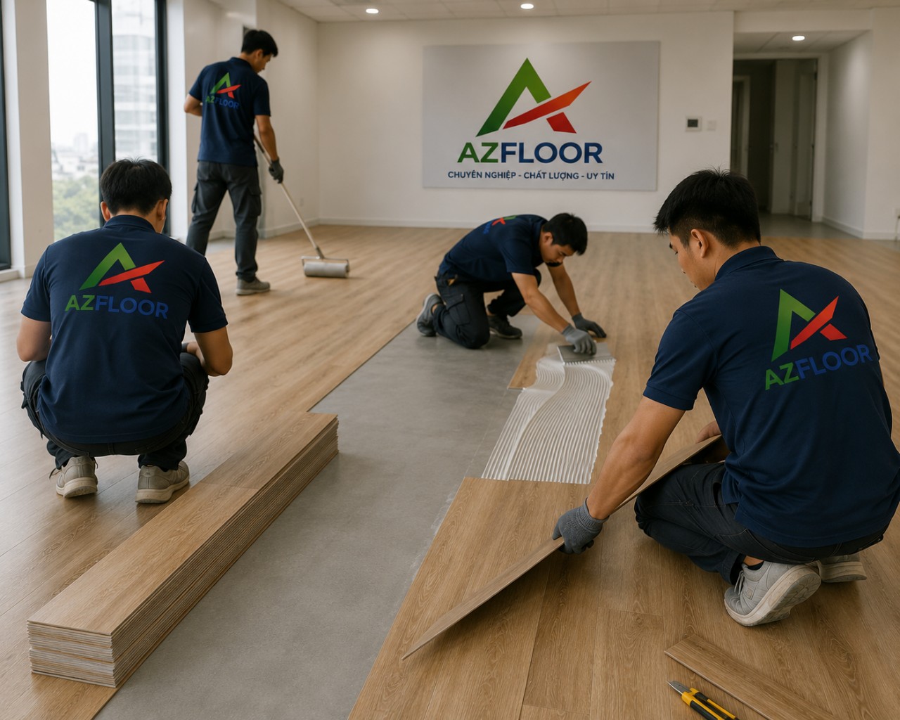 Azfloor thi công sàn nhựa vinyl giả gỗ dày 2-5mm