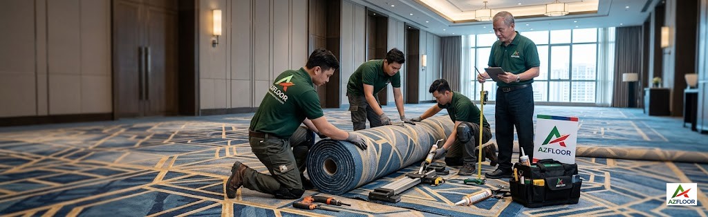 Azfloor thi công thảm cuộn axminster 