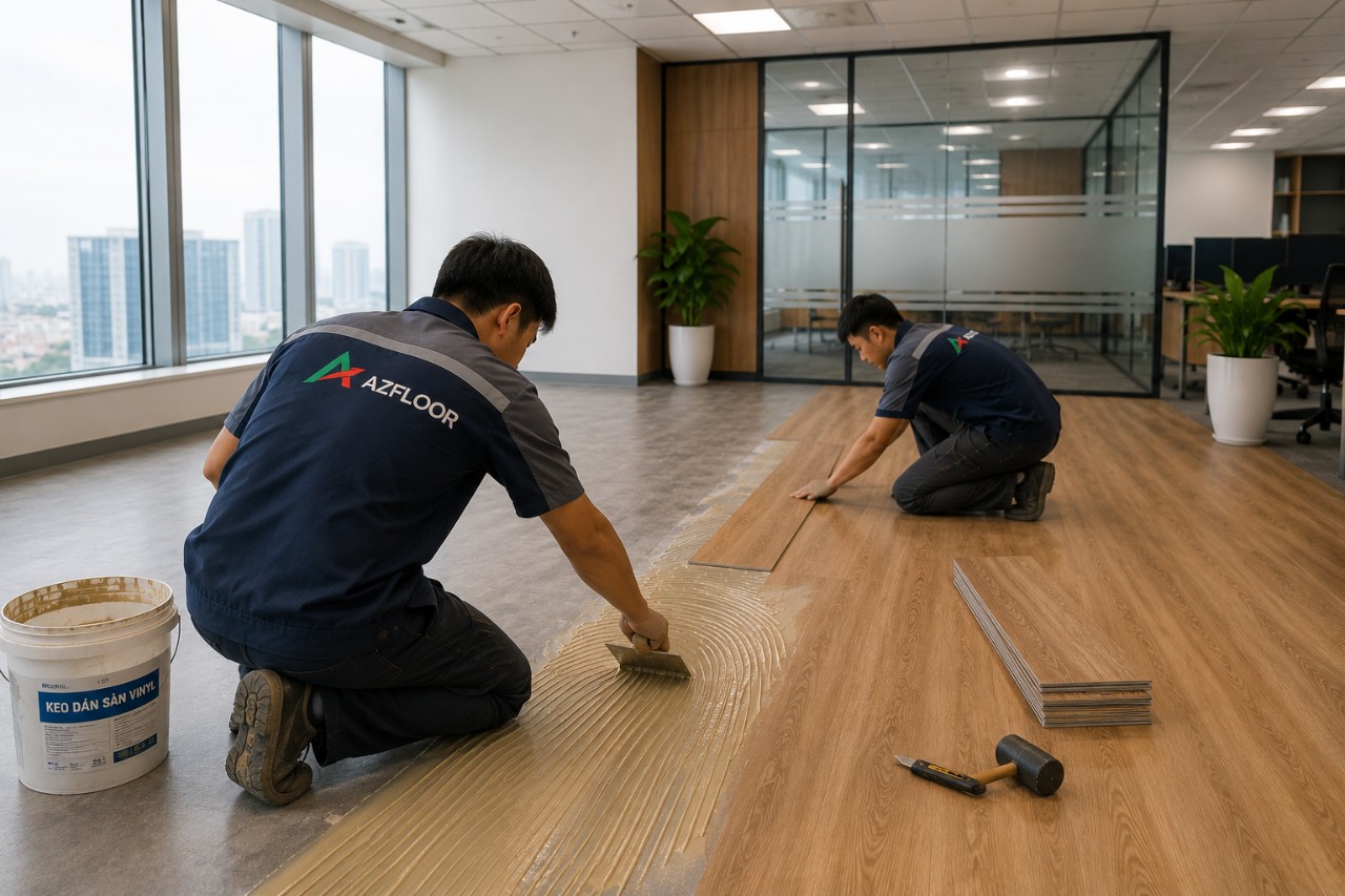 Azfloor lắp đặt sàn nhựa giả vân gỗ tấm lvt 