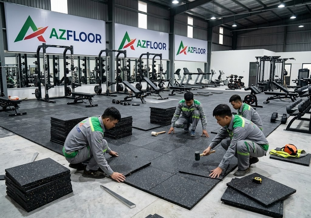 Azfloor thi công lắp đặt gạch cao su rubber tile