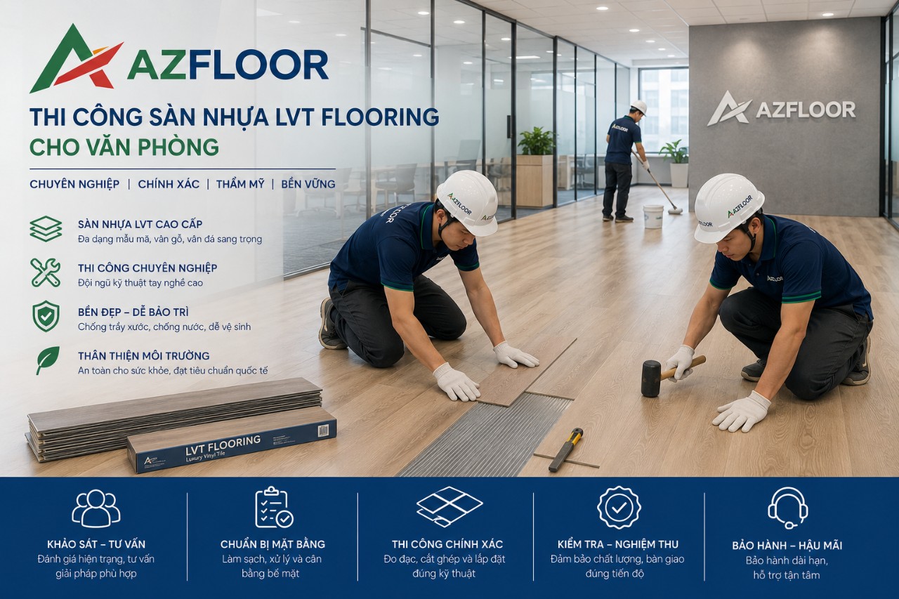 Azfloor thi công sàn nhựa tấm giả gỗ 