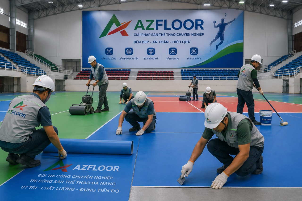 Thi công sàn vinyl thể thao sport. Afloor