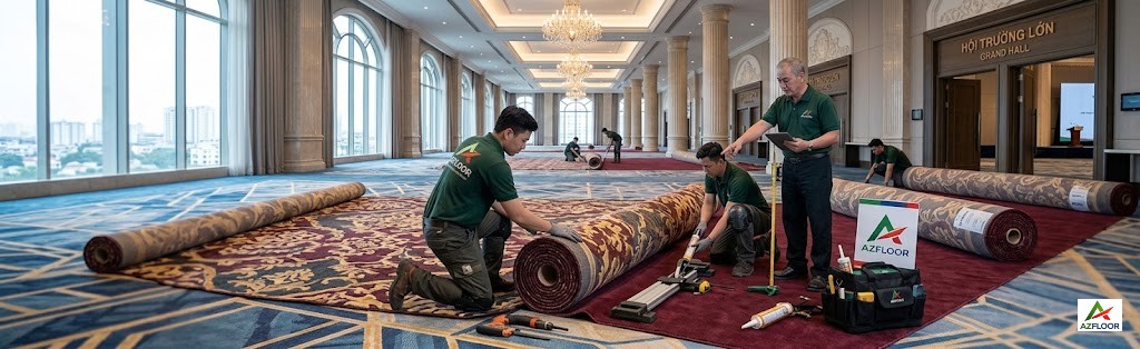 Azfloor thi công thảm cuộn len 