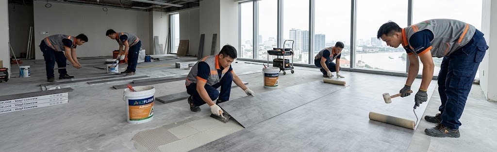 Azfloor thi công sàn nhựa vinyl giả đá bê tông 