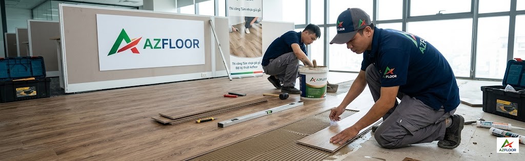 Azfloor thi công Tấm nhựa giả gỗ lót sàn