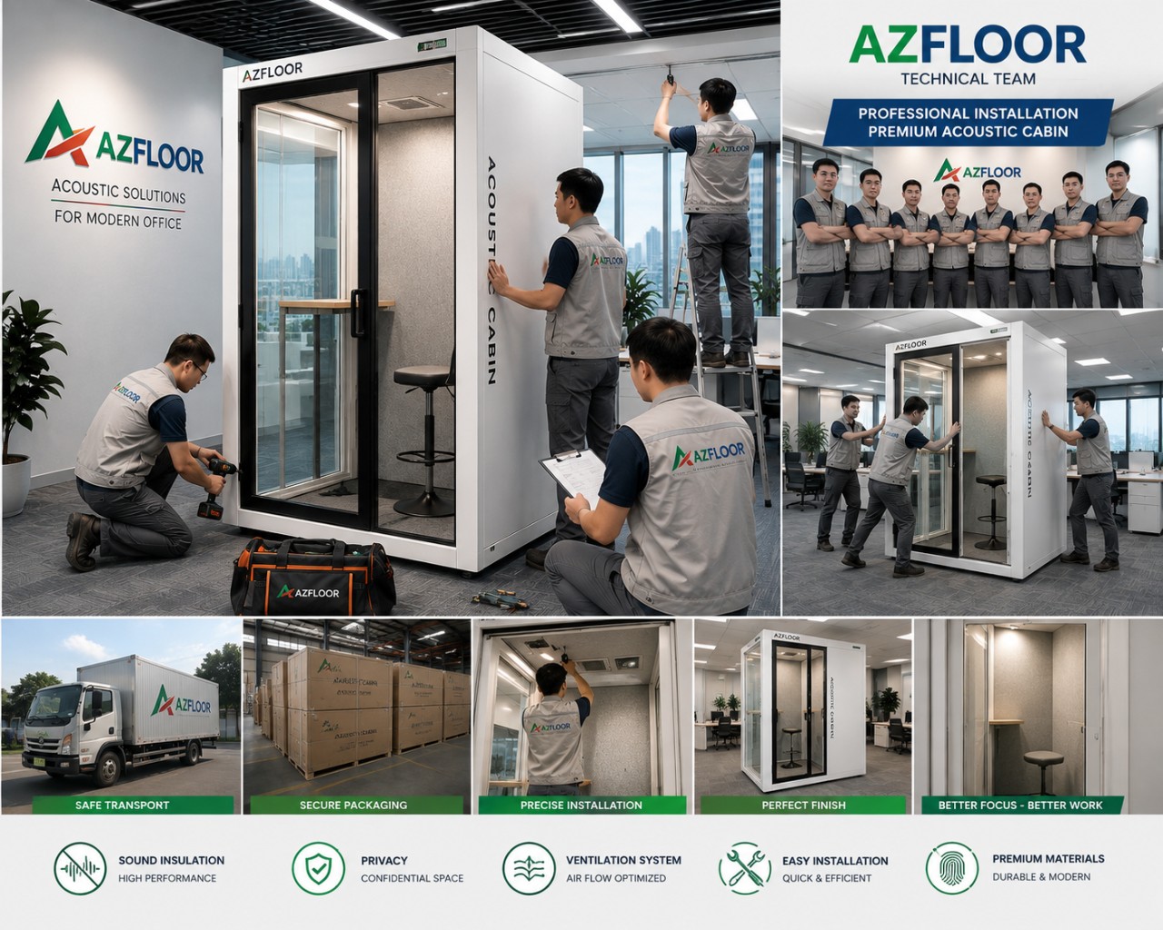 Azfloor thi công, lắp đặt, di dời phone booth cách âm văn phòng