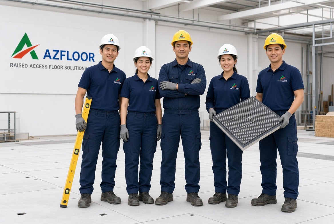 Team kỹ thuật Azfloor thi công sàn nâng