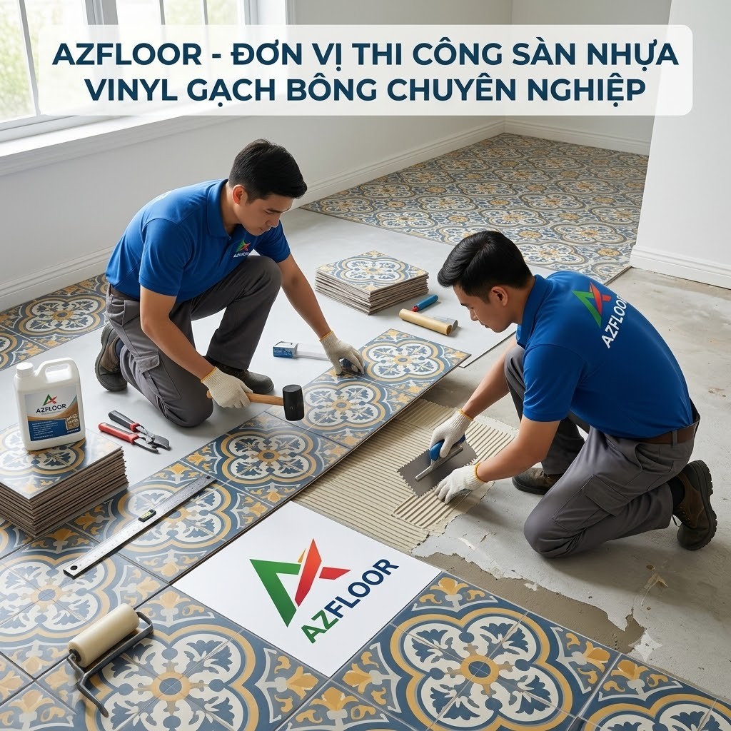 Azfloor thi công sàn nhựa vinyl gạch bông
