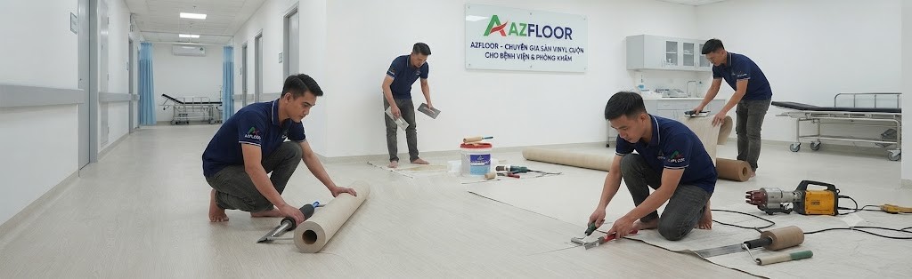 Azfloor thi công sàn vinyl phòng khám