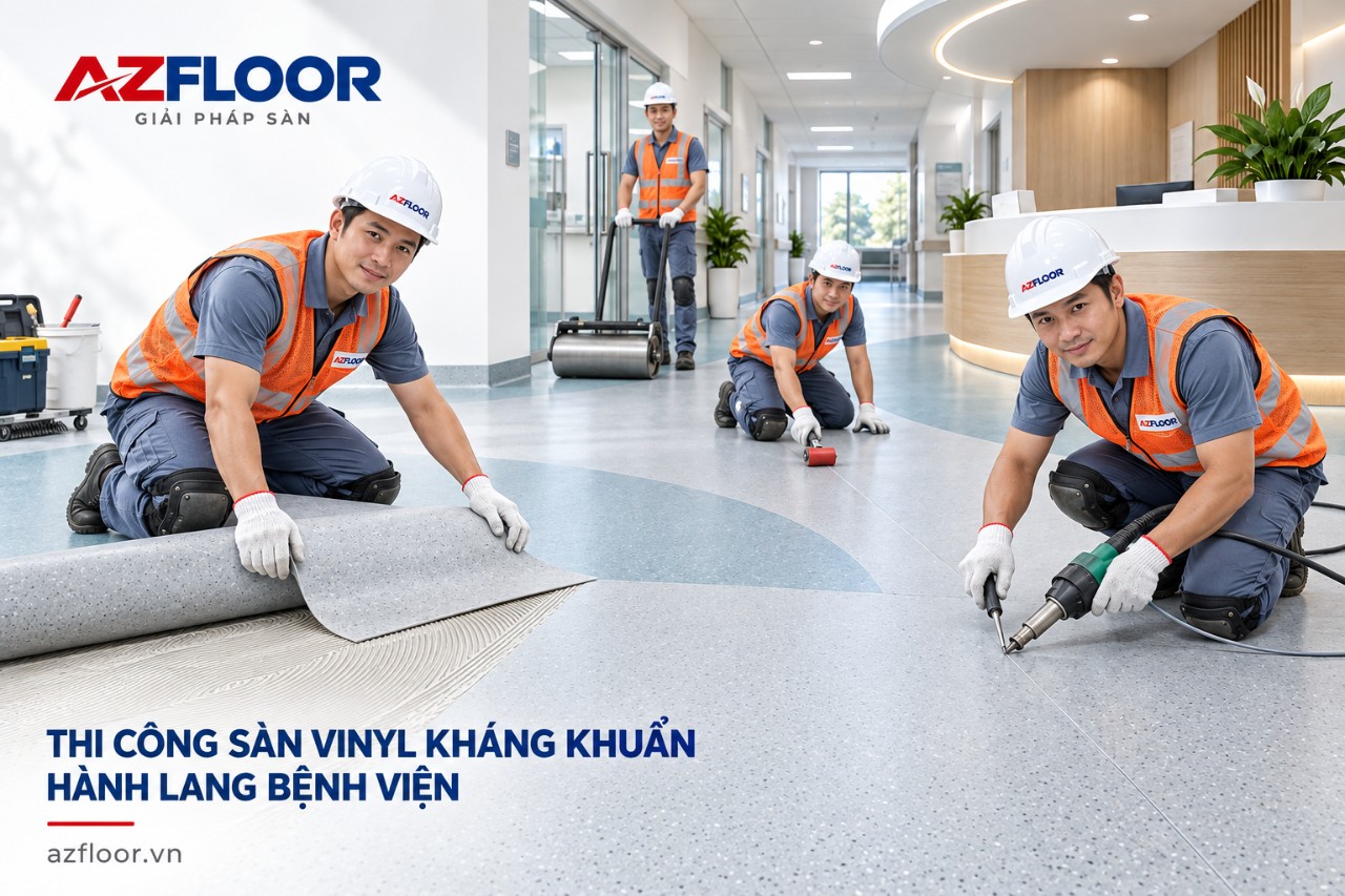 Azfloor thi công sàn vinyl kháng khuẩn hành lang bệnh viện