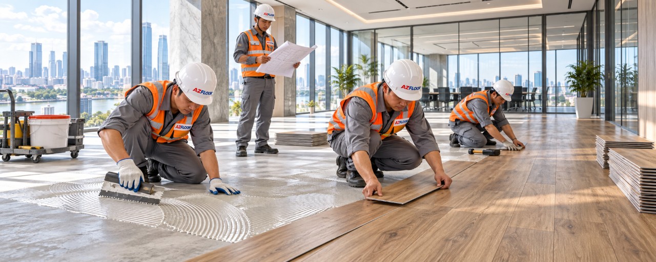 Azfloor thi công lắp đặt sàn nhựa vinyl giả vân gỗ