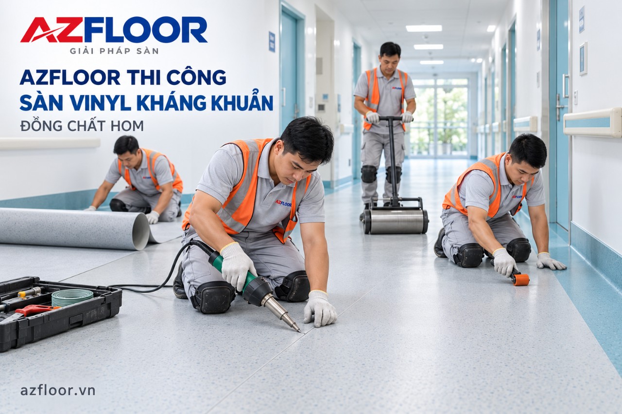 Azfloor thi công sàn vinyl kháng khuẩn đồng chất HOM