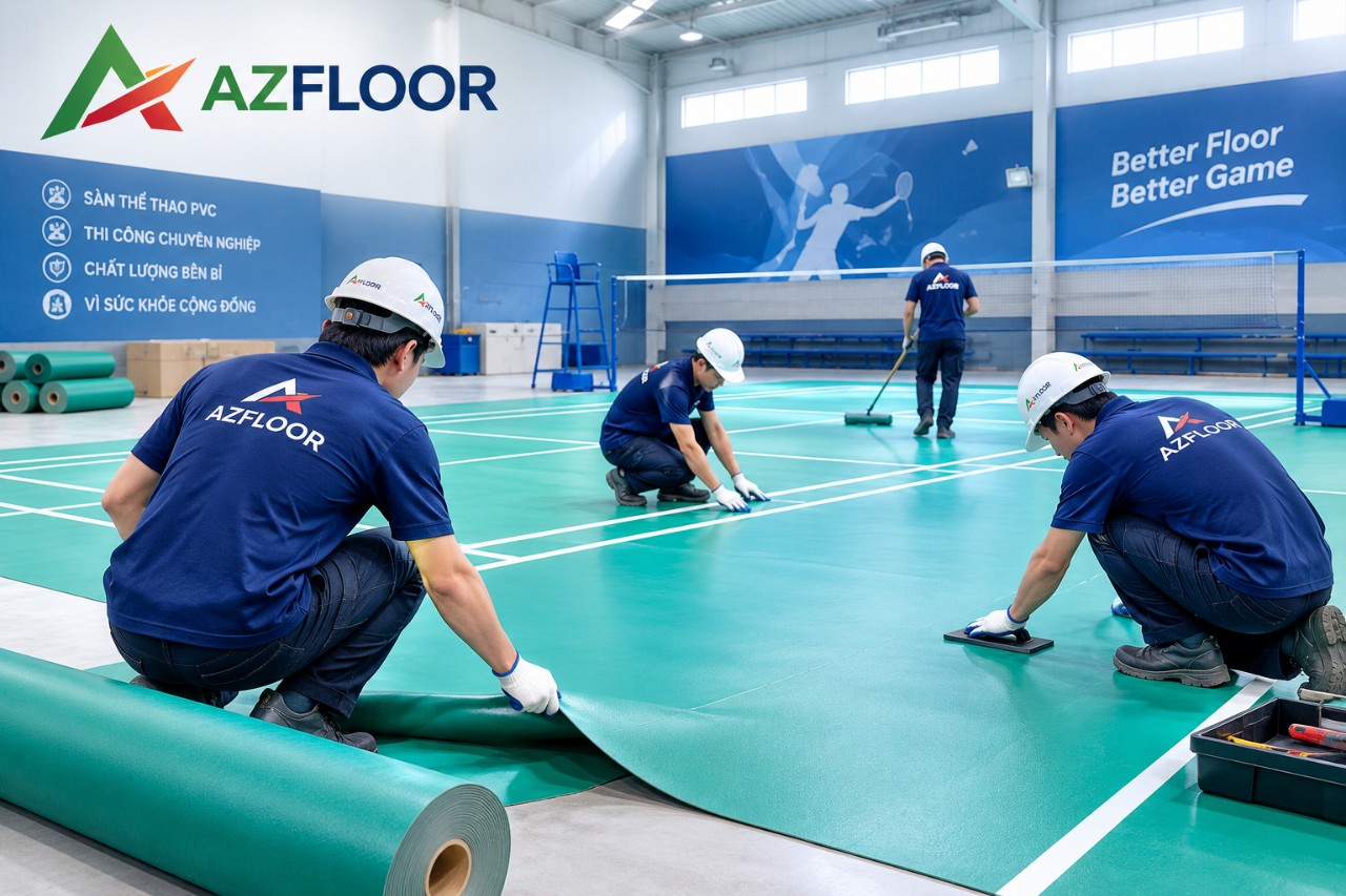 Azfloor thi công thảm sàn vinyl cầu lông