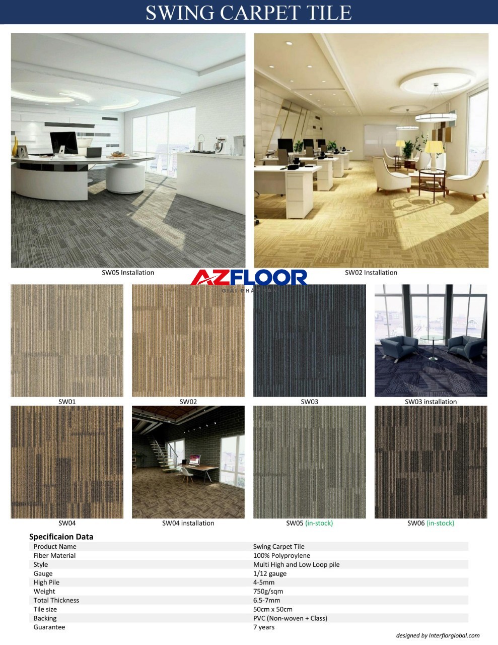 Thảm sàn Swing carpet tile có giá 265 000 VNĐ/m2