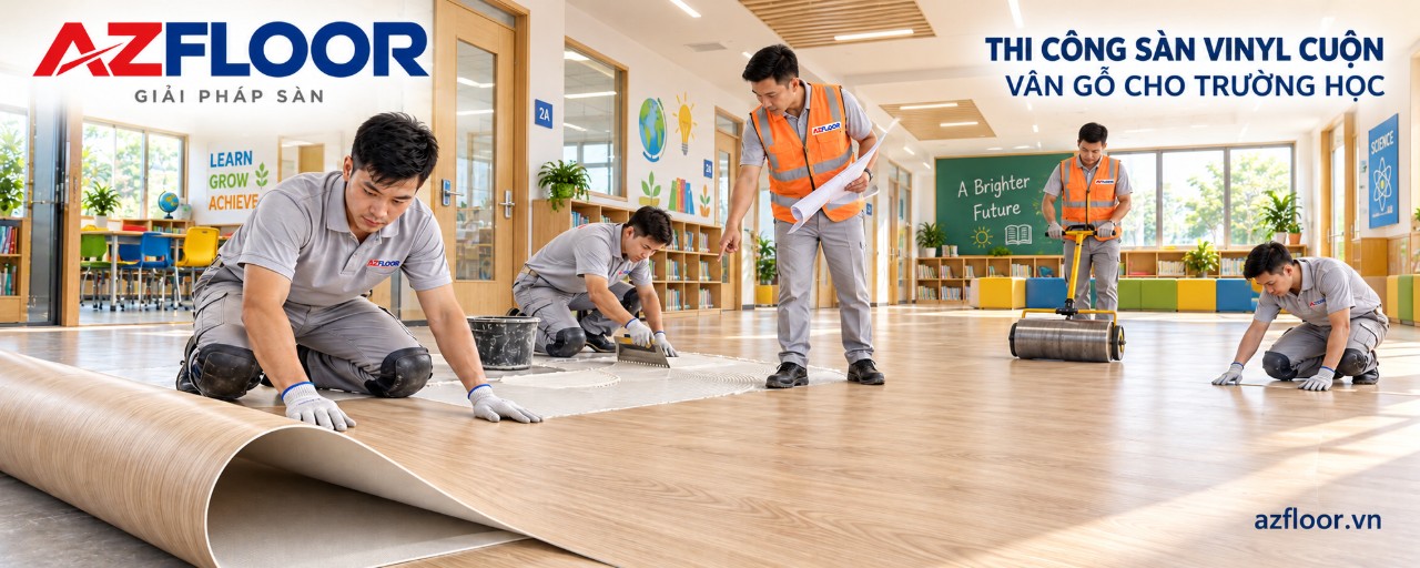 Sàn Vinyl Cuộn Vân Gỗ. Azfloor thi công cho trường học