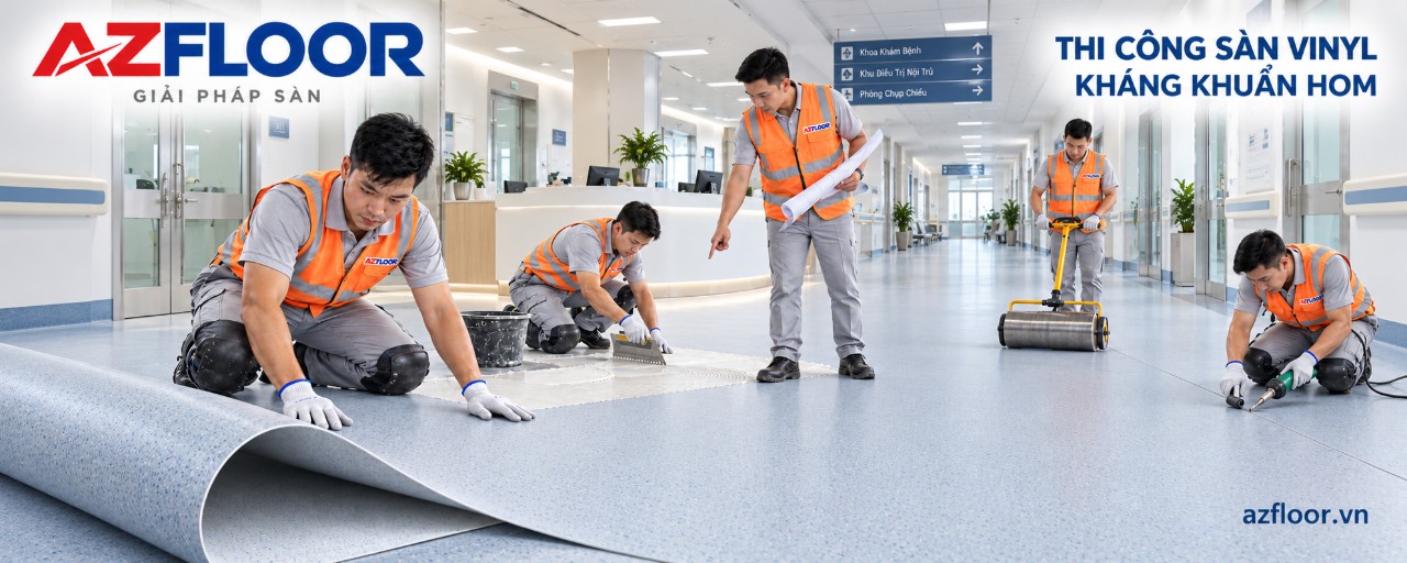 Sàn Vinyl Kháng Khuẩn HOM. Azfloor thi công sàn